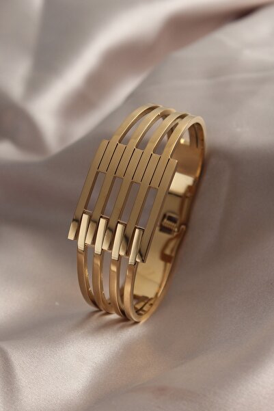 Clariss 316L Steel Gold Color Thick Rib Model Women's Handcuffs Bb4957