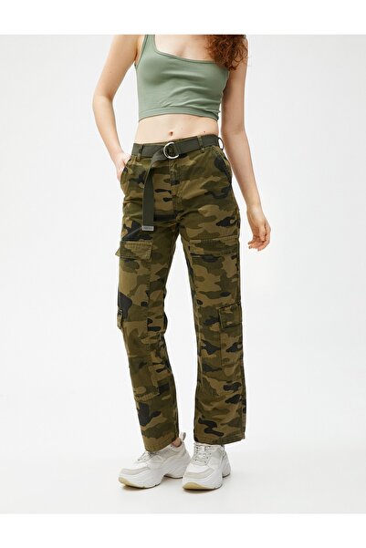 Koton Cargo Kalhoty maskáčové vzorované pásek s detailními kapsami