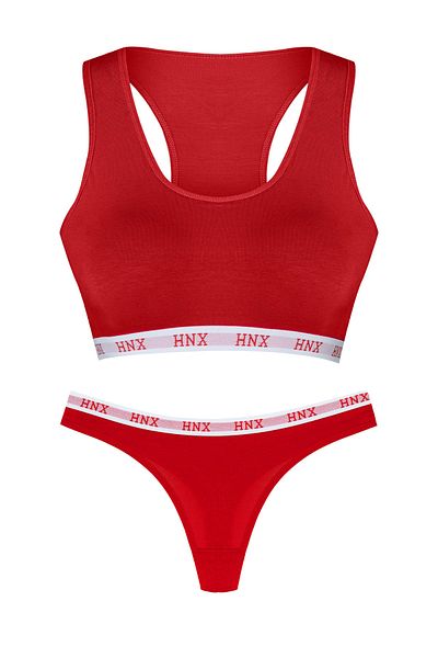 HNX Red Elastic Sports Bra And Thong Women's Panties