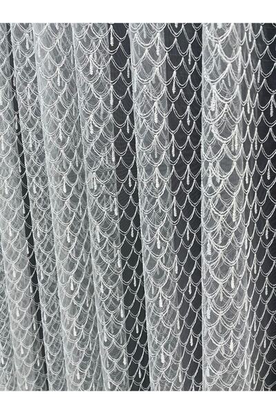 Cortibo Drop Patterned 1 in 2 Pleated Tulle Curtain