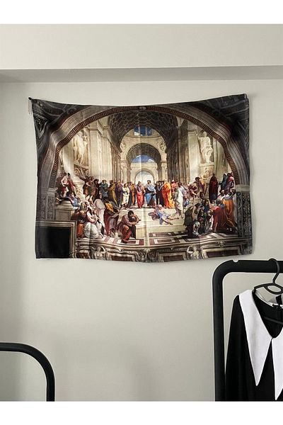 Planet Butik Rapheals The School Of Athens Wall Cloth - Wall Tapestry I 70 X 100 Cm