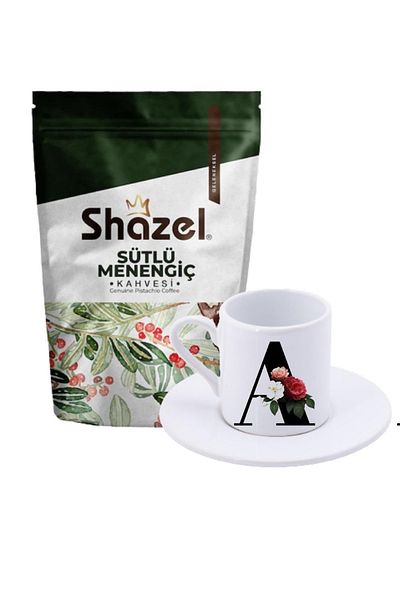 Shazel Menengic Coffee with Milk 200 gr + Turkish Coffee Cup with Letter A
