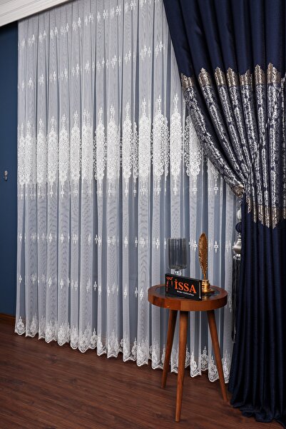 ISSA PERDE Beyaz Grek Etek Desenli Sık Pile Tül Perde 1 E 3