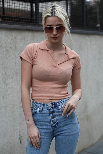 Madmext Μπεζ Γυναικεία Μπλούζα με Γιακά Πόλο Basic Mg1815