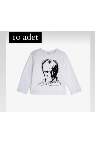 FATELLA Unisex Signed Ataturk Printed 10 Pieces Long Sleeve T-Shirt 23 April ...