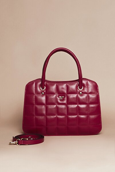 Plaid Bag Kırmızı Kapitone Deri Omuz Çantası