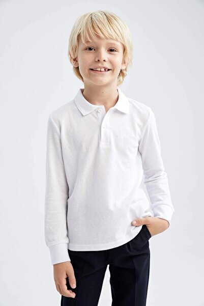 MİNAPARK Μακρυμάνικο Unisex Λευκό μπλουζάκι με γιακά πόλο