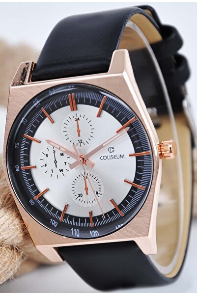 Coliseum Bakır Renk Oval Kasa Siyah Deri Kordonlu Klasik Yetişkin Erkek Kol Saati Sta-033