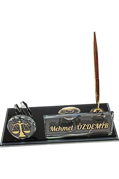 MERTKRİSTAL Özel Logolul Kristal Masa Isimliği Ofis Büro Hediyesi M524 Gold