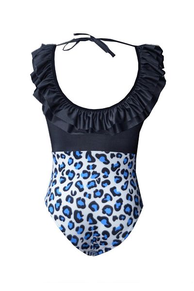Rs Ramuni Girl's Swimsuit Blue Leopard Patterned Digital Printed Sea Pool Swimsuit