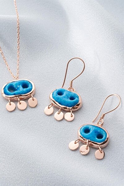 Silvano Jewelry 925 Ayar Gümüş Süryani Gözü Kolye Küpe Seti
