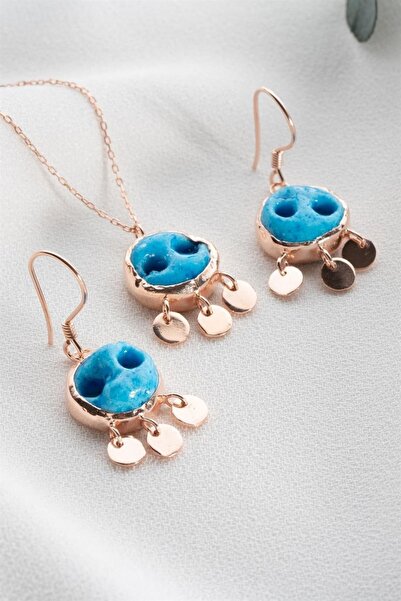 Silvano Jewelry 925 Ayar Gümüş Süryani Gözü Kolye Küpe Seti