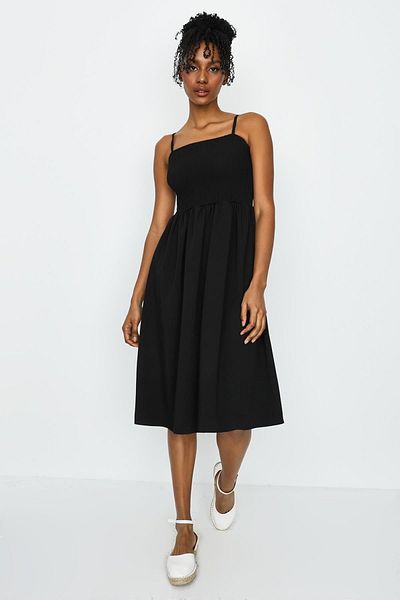Select Moda Women's Black Strap Gipe Detailed Dress