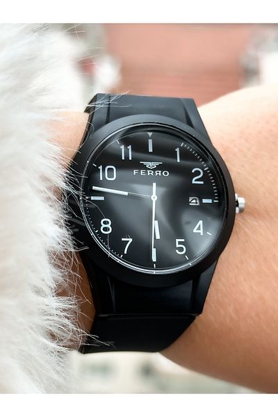 FERRO Brand Waterproof Black Silicone Band Calendar Number Men's/Women's Wristwatch + bracelet