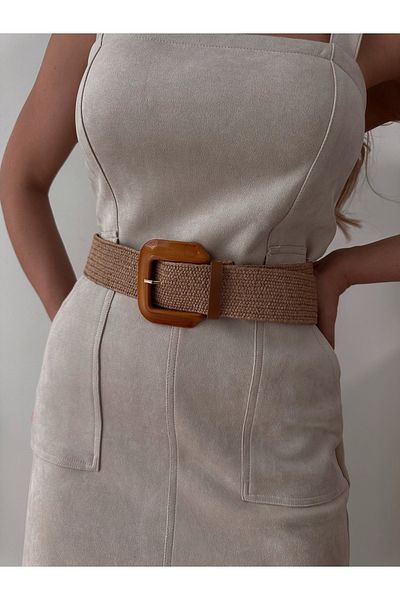Fiori Straw Elastic Women's Belt with Buckle, Jacket Belt, Shirt Belt, Dress Belt