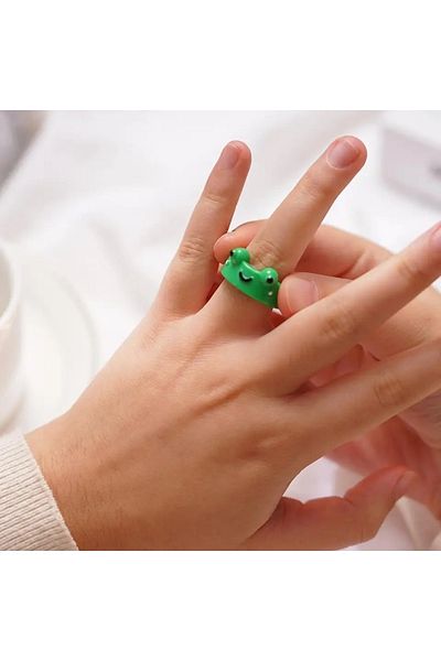 Köstebek Cute Green Frog Acrylic Ring