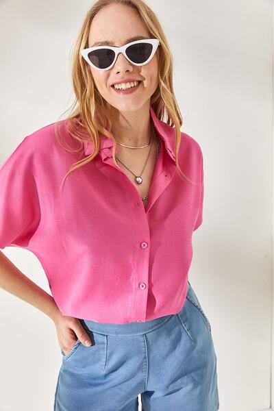 Olalook Női rózsaszín denevér túlméretezett len ing GML-19001109