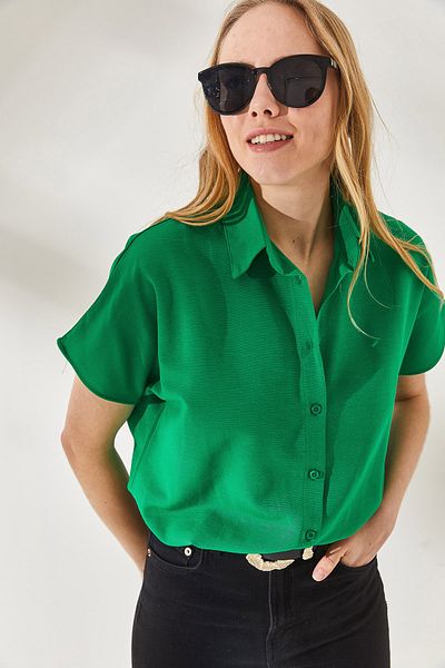 Olalook Dámská plátěná košile Grass Green Bat Oversize GML-19001109