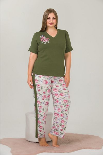Yenimodam Plus Size Short Sleeve Women's Pajamas Set 10898