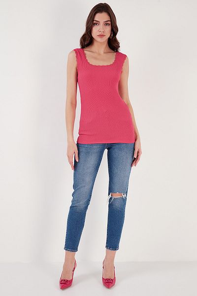 Lela Slim Fit Thick Strap Lace Square Collar Wrap Undershirt 5864979