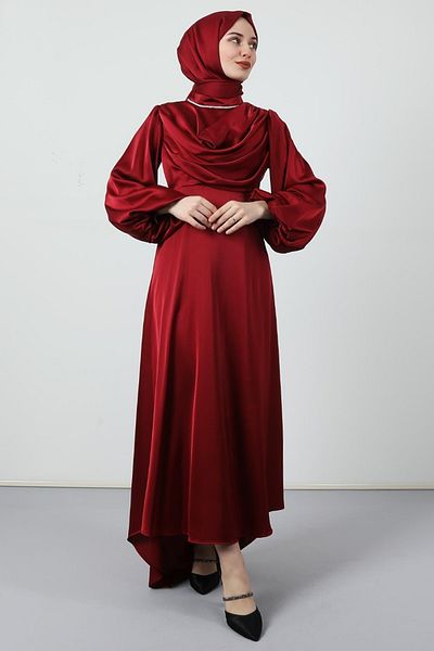 Giza Giyim Φόρεμα Degaje με ουρά Claret Red