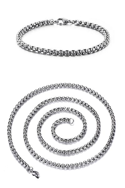 Chavin 4 mmGray Steel Men's Bracelet Chain Set Er34-4