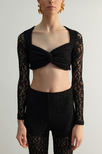 Trendyol Collection Limitovaná edice Black Lace Detailed Bustier TPRSS23BS00098