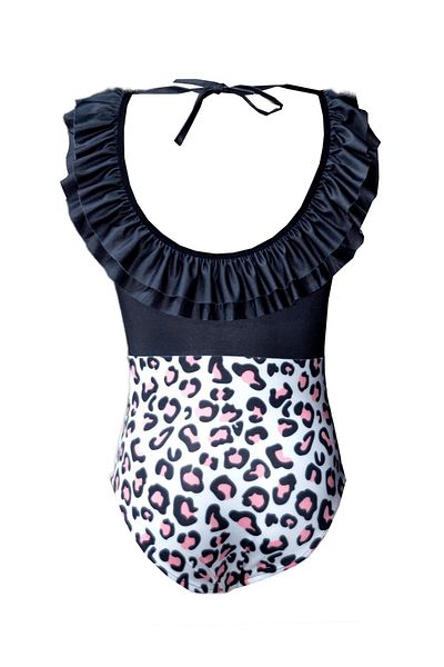 Rs Ramuni Girl's Swimsuit Pink Leopard Patterned Digital Printed Sea Pool Swimsuit