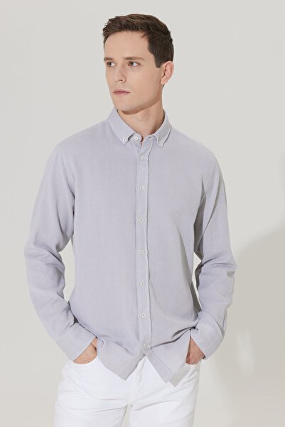 ALTINYILDIZ CLASSICS Ανδρικό πουκάμισο με στενό γιακά σε γκρι λεπτή εφαρμογή ...