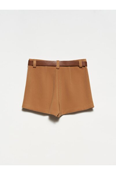 Dilvin 80739 Belted Double Mini Short Skirt-camel