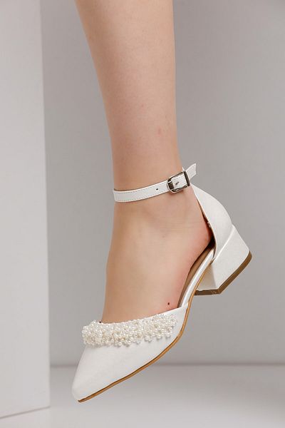 FORS SHOES Women's Pearl Skin Pearl Bead Detailed Evening Dress Shoes Bridal Shoes 3.5 Cm