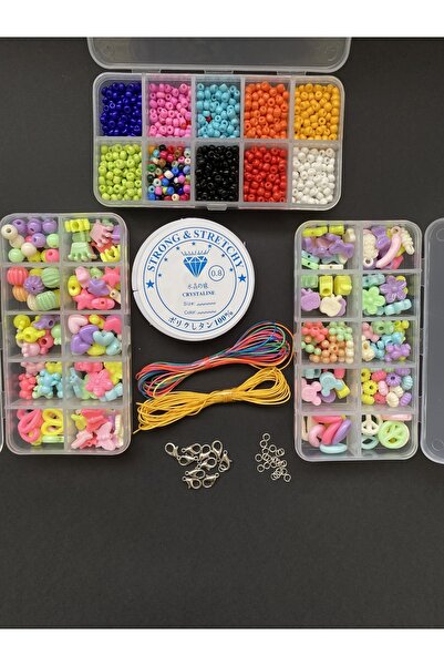 LİVZA BİJUTERİ Kutulu Kum Boncuklu Takı Yapma Seti Kolye Bileklik Halhal Tele...