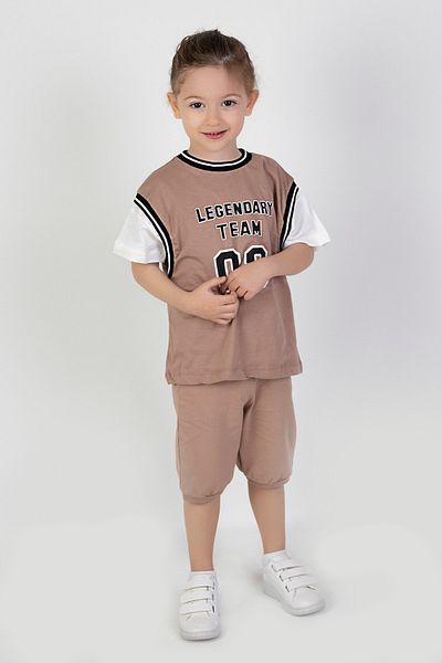 Harika KIDS Boy's Legendary Printed Short Sleeve Below Knee Basketball Shorts Basic Suit Age 2-5