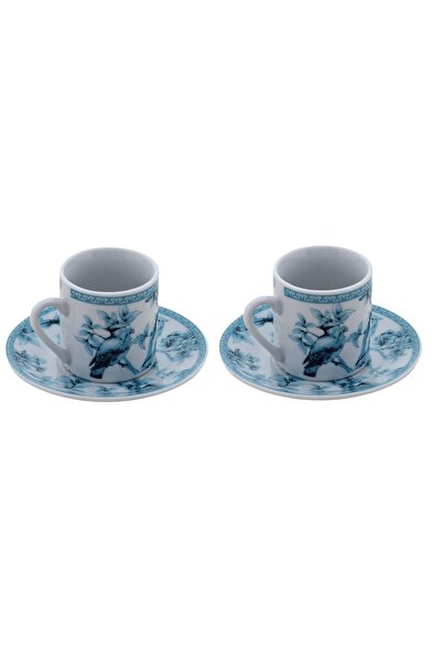 HitDukkan English Home Birdy Porselen 4 Parça 2 Kişilik Kahve Fincan Takımı 80 Ml Açık Mavi