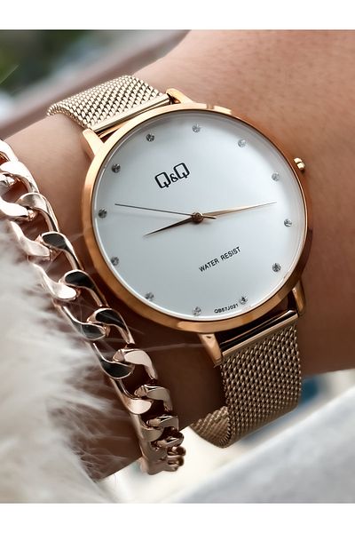Q&Q Brand Steel Strap, Waterproof, Rose Color Women's Wristwatch + bracelet
