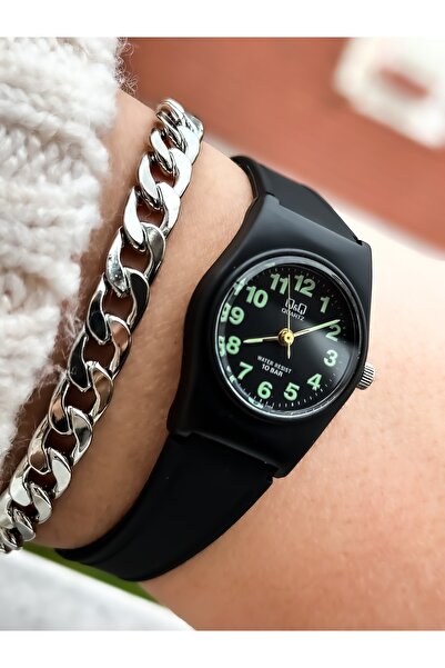 Q&Q Brand Black Silicone Band Small Case Numeral Wristwatch + Bracelet