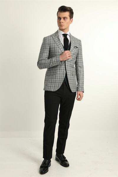 Fc Plus Yeşil Kombinli Yelekli Erkek Takım Elbise - Slım Fıt