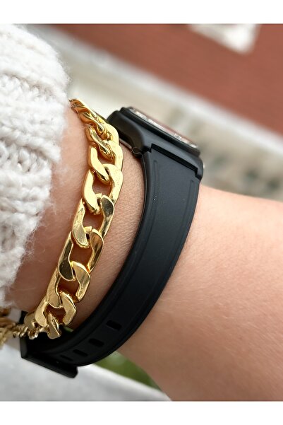 Q&Q Brand Black Silicone Band Small Case Numeral Wristwatch + Bracelet