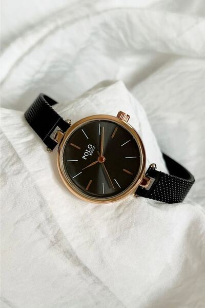 POLO Rucci ساعة يد نسائية معدنية مع حزام الخوص