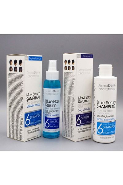 DermaDerm Blue Hair Serum and Shampoo - 125 ml and 250 ml Vitamin, Biotin and Panthenol