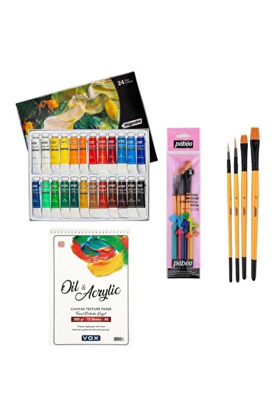 Bigpoint Akrilik Boya Seti 12ml Tüp X 24 Renk + Vox 300gr A5 Defter + Pebeo 4'lü Fırça Seti