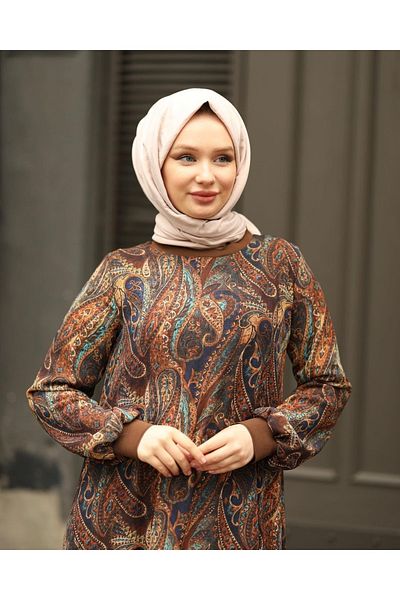 Pamuk Butik Γυναικείο φόρεμα σιφόν με μοτίβο σάλι Hijab