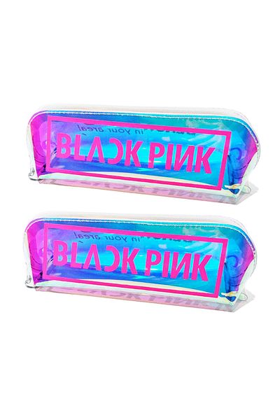 AlpCollection 2 Pieces Hologram Blackpink Kpop Pen Holder Zippered Makeup Bag