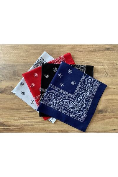 sema aksesuar Unisex 4 Piece Ethnic Patterned Bandana Set (black-red-dark blue-white)