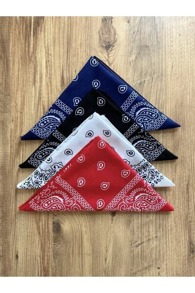 sema aksesuar Unisex 4 Piece Ethnic Patterned Bandana Set (black-red-dark blue-white)