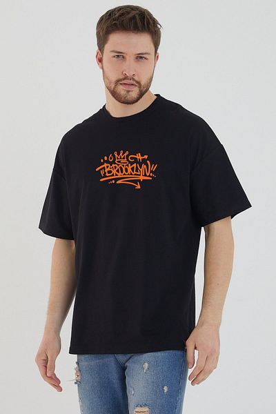 DEEPSENCE Ανδρικό μπλουζάκι Oversize Μαύρο Brooklyn Back Printed