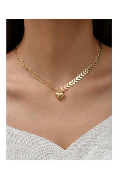 Everglow Jewelry قلادة نسائية على شكل قلب بتصميم أوراق الشجر وسلسلة رفيعة للم...