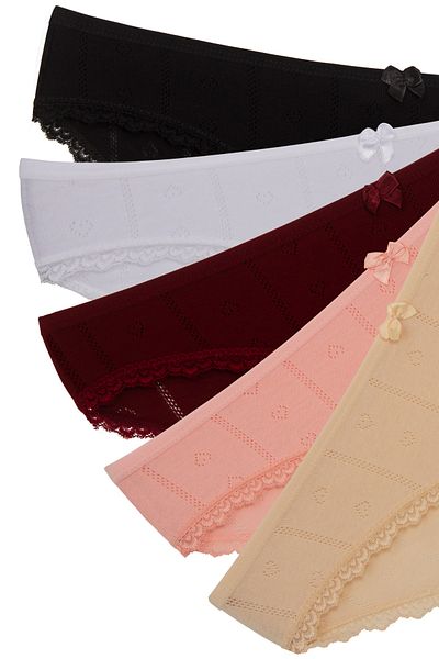 Soft Light Chiloți pentru femei din dantelă jacquard ușoară, 5 piese, negru, alb, roșu, pudrat