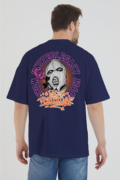 DEEPSENCE Ανδρικό μπλουζάκι Oversize Navy Blue με στάμπα Brooklyn Back