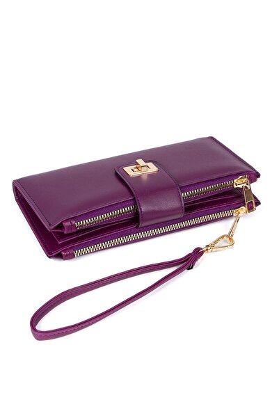 Newish Polo Kadın Mor Fermuarlı Cüzdan Bilek Askılı Kağıt Para Bölmeli Cüzdan...